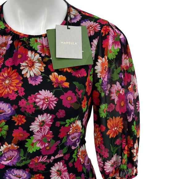 Marella Bacini Ruffle Dress NEW Women's SZ 4 Floral Sheer Sleeve Party Spring - Picture 6 of 15